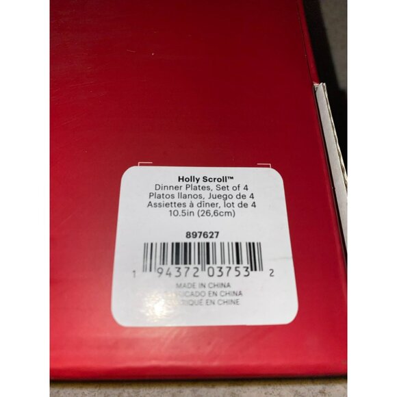 Lenox Holly Scroll Dinner Plates Set Of 4 Red Rim Christmas 897627 - Picture 5 of 12